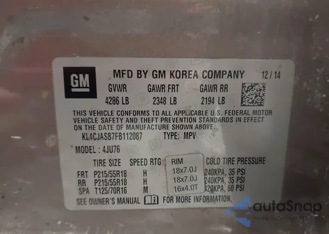 2015 Buick Encore z USA, uszkodzony, nr VIN KL4CJASB7FB112087